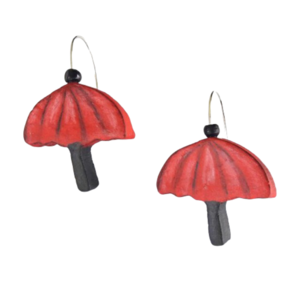 Σκουλαρίκια “Red Umbrellas”. - ζωγραφισμένα στο χέρι, μοναδικό, μοντέρνο, δώρο, αγάπη, σκουλαρίκια, χειροποίητα, για όλες τις ώρες, must αξεσουάρ, μικρά, ελαφρύ, κρεμαστά, γάντζος, φθινόπωρο, δώρα για γυναίκες - 3