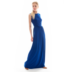 Μπλε φόρεμα με ανοιχτή πλάτη 01 - αμάνικο, γάμου - βάπτισης - 4