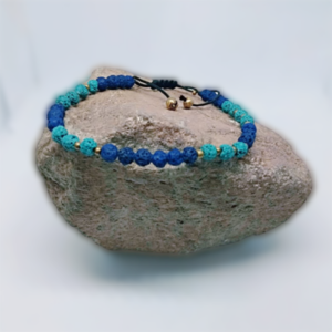 Ανδρικό βραχιόλι macrame μπλε και τυρκουάζ λάβα - ημιπολύτιμες πέτρες, charms, χάντρες, χεριού, αυξομειούμενα - 2