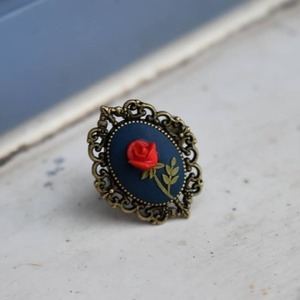 Fairytale Rose | Χειροποίητο vintage δαχτυλίδι με τριαντάφυλλο από πολυμερικό πηλό (μπρούτζος, αυξομειούμενο) - vintage, τριαντάφυλλο, μπρούντζος, αυξομειούμενα, πολυμερικό πηλό - 3
