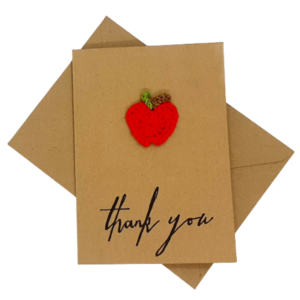 Ευχαριστήρια κάρτα για δασκάλους με πλεκτό μήλο - crochet, βελονάκι, δώρα για δασκάλες, γενική χρήση