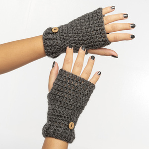 Χειροποίητα πλεκτά γάντια γκρί ανθρακί χωρίς δαχτυλάκια από 100% ακρυλικό νήμα - ακρυλικό - 2