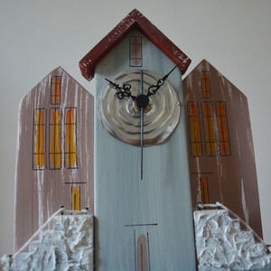 Ρολόι επιτραπέζιο ξύλινο χειροποίητο ζωγραφισμένο στο χέρι με οικολογικά χρώματα 3 χρωματιστά σπίτια 20x22x7 Πολύχρωμο Καπαδάκης - ξύλο, ξύλο, ζωγραφισμένα στο χέρι, διακόσμηση, χειροποίητα, ξύλινα διακοσμητικά, επιτραπέζια, αξεσουάρ γραφείου - 5