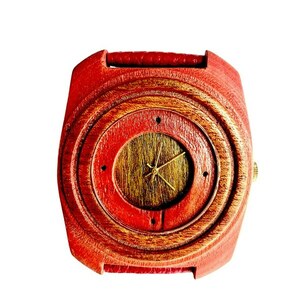 Ρολόι Unisex Κόκκινο - δέρμα, ξύλο