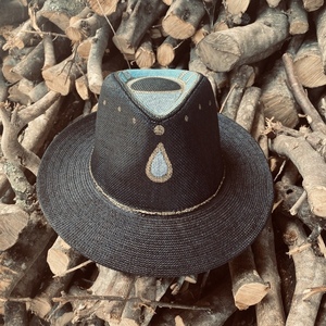 Ψάθινο καπέλο - Black eye in gold lines - απαραίτητα καλοκαιρινά αξεσουάρ, boho, καπέλα, ψάθινα - 3