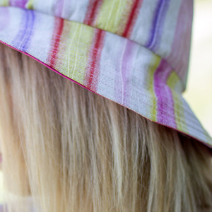 Καπέλο υφασμάτινο πολύχρωμο ριγέ - ύφασμα, γυναικεία, αξεσουάρ παραλίας - 2