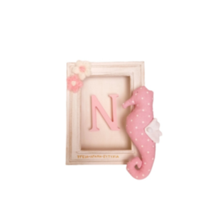 Καδράκι παιδικό Ξύλινο 3D 22×16×3,2εκ. ροζ πανινος ιππόκαμπος - κορίτσι, διακόσμηση βάπτισης, βρεφικά, παιδικά κάδρα