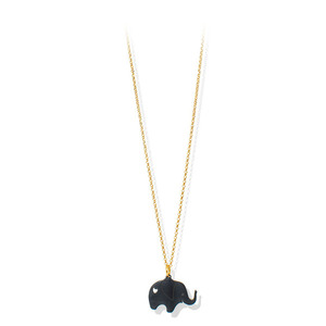 Ασημένιο Γουράκι Lucky Elephant Black Μακρύ - charms, ασήμι 925, μακριά, επιπλατινωμένα