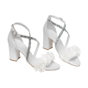 Νυφικά πέδιλα άσπρα με δέσιμο με στρας και λουλούδια από δέρμα - Πέδιλα Ασημίνα - δέρμα, στρας, πέδιλα, νυφικά, ankle strap