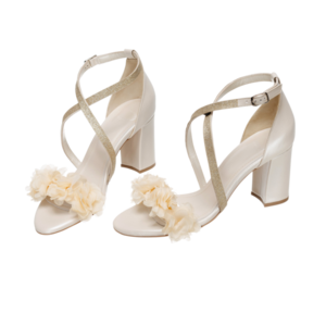 Νυφικά πέδιλα ιβουάρ με δέσιμο με λουλούδια από δέρμα - Πέδιλα Στυλιανή - δέρμα, πέδιλα, νυφικά, ankle strap - 3