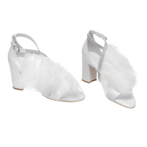 Νυφικά πέδιλα άσπρα με δέσιμο και πούπουλα από δέρμα- Πέδιλα Μαγδαληνή - δέρμα, πέδιλα, νυφικά, ankle strap