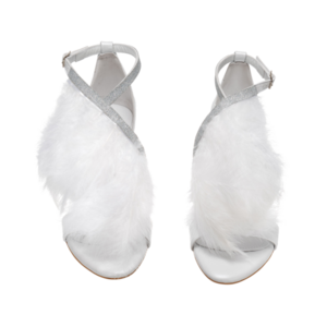 Νυφικά πέδιλα άσπρα με δέσιμο και πούπουλα από δέρμα- Πέδιλα Μαγδαληνή - δέρμα, πέδιλα, νυφικά, ankle strap - 2