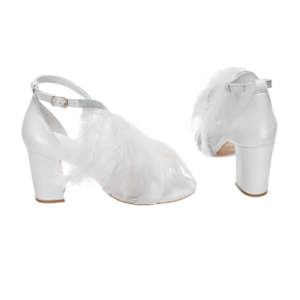 Νυφικά πέδιλα άσπρα με δέσιμο και πούπουλα από δέρμα- Πέδιλα Μαγδαληνή - δέρμα, πέδιλα, νυφικά, ankle strap - 4
