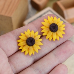 Sunflowers | Ηλιοτρόπια Καρφωτά Σκουλαρίκια (Πολυμερικός Πηλός, Ατσάλι) - πηλός, λουλούδι, καρφωτά, ατσάλι, boho, καρφάκι, φθηνά - 5