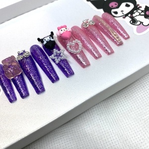 RTS - Press On Nails XXL Coffin - Size Small - Kuromi Ready To Ship - μακιγιάζ και νύχια - 2