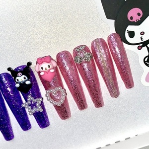 RTS - Press On Nails XXL Coffin - Size Small - Kuromi Ready To Ship - μακιγιάζ και νύχια - 3