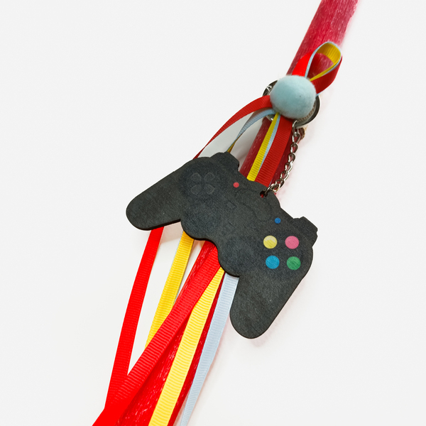 Λαμπάδα αρωματική σε κόκκινο χρώμα με μπρελόκ playstation - λαμπάδες, για παιδιά, για εφήβους, games - 2