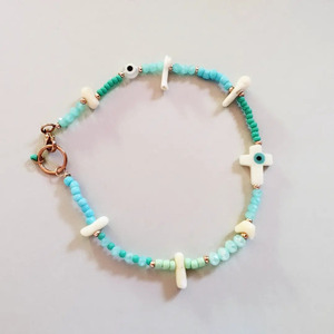 Βραχιολάκι ποδιού γαλάζιο με κοράλλια - κοράλλι, seed beads, ποδιού - 4