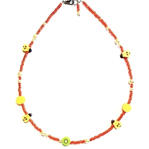 Κολιέ κοντό με περλίτσες φρούτα και seed beads - χάντρες, κοντά, ατσάλι, boho, πέρλες