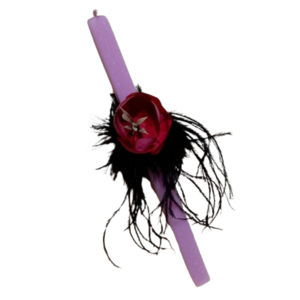 Λαμπάδα τετράγωνη ροζ ξυστή αρωματική (25 χ 1,5 εκ. ) με φτερά και υφασμάτινο λουλούδι - κορίτσι, λουλούδια, λαμπάδες, για ενήλικες, για εφήβους
