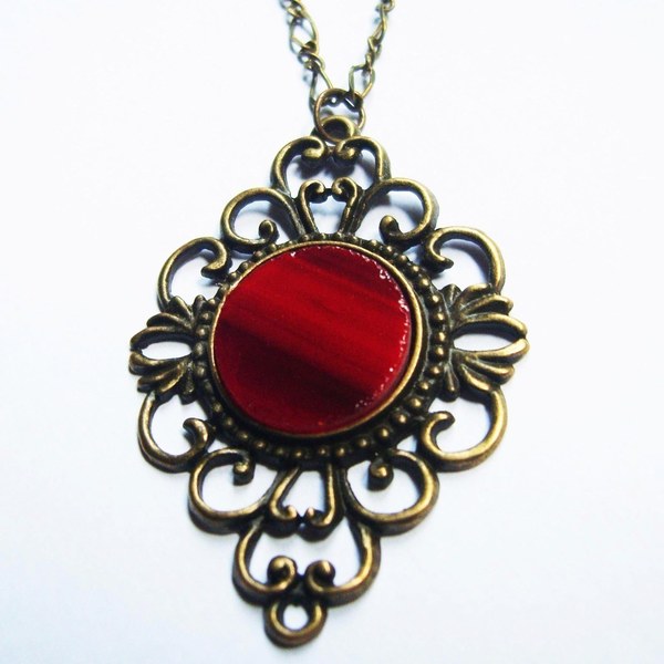 Vintage Μενταγιόν - boho, vintage, charms, romantic, χειροποίητα, βιτρώ, γυαλί, ορείχαλκος, faux bijoux - 2