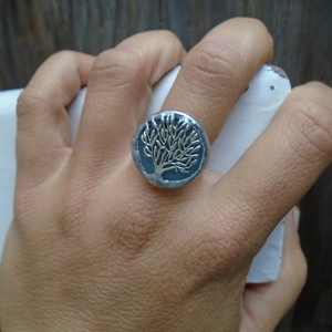 Δαχτυλίδι Δέντρο Βιτρώ - chic, γυαλί, αλουμίνιο, δώρο, βιτρώ, χειροποίητα, μεγάλα, αυξομειούμενα, φθηνά - 4