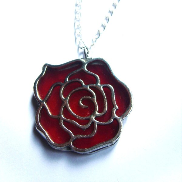 Κόκκινο Τριαντάφυλλο Βιτρώ Κολιέ - γυαλί, αλουμίνιο, τριαντάφυλλο, βιτρώ, χειροποίητα, romantic, κοντά, κρεμαστά, μενταγιόν