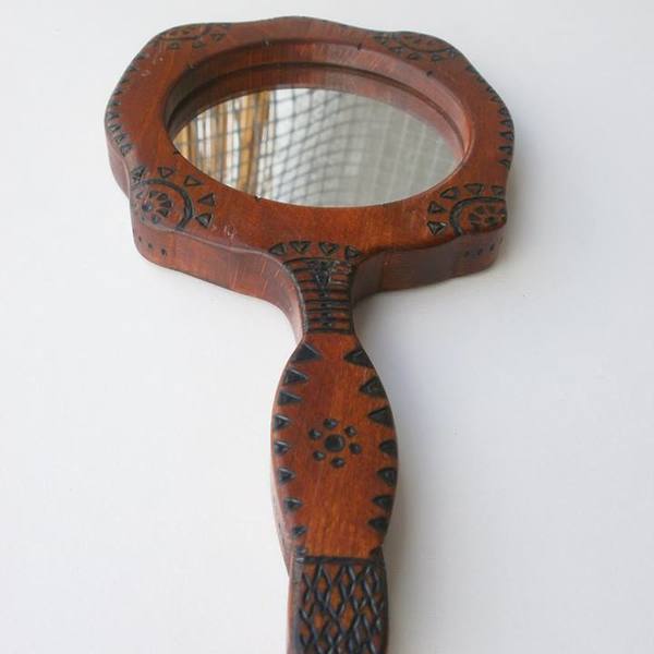 Καθρέφτης χειρός by KaZ. - handmade, διακοσμητικό, ξύλο, design, γεωμετρικά σχέδια, χειροποίητα