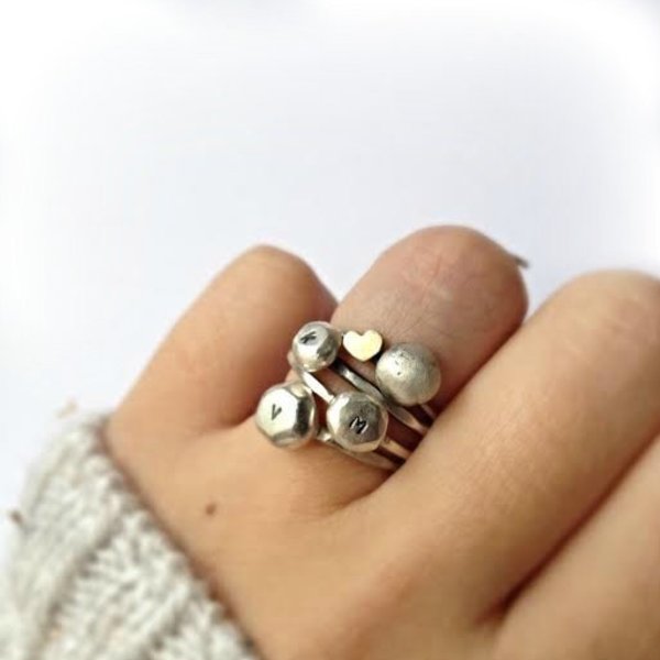 Personalized Pebble Ring | Set of 2 | Ασήμι 925 - statement, μοναδικό, chevalier, ασήμι 925, customized, χειροποίητα, δωράκι, personalised, boho, αυξομειούμενα - 3