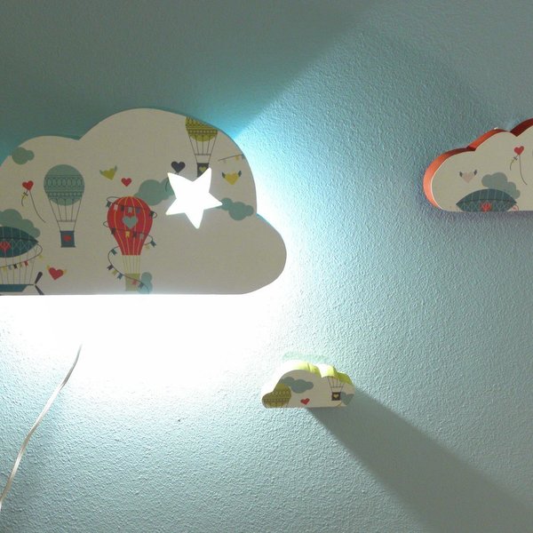 Επιτοίχιο φωτιστικό "Clouds" - διακοσμητικό, αγόρι, επιτοίχιο, mdf, διακόσμηση, decor, τοίχου, χειροποίητα, δώρα για βάπτιση, για παιδιά, παιδικά φωτιστικά - 4
