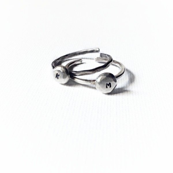 Personalized Pebble Ring | Set of 2 | Ασήμι 925 - statement, μοναδικό, chevalier, ασήμι 925, customized, χειροποίητα, δωράκι, personalised, boho, αυξομειούμενα