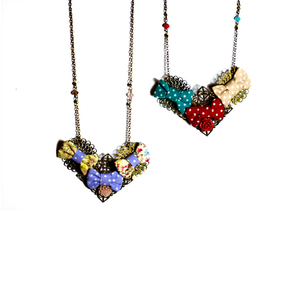 Vintage & Romantic Necklace - vintage, romantic, φιόγκος, πουά, φλοράλ, μέταλλο, κρεμαστά, μακρύ, καρδιά, κοντά, charms