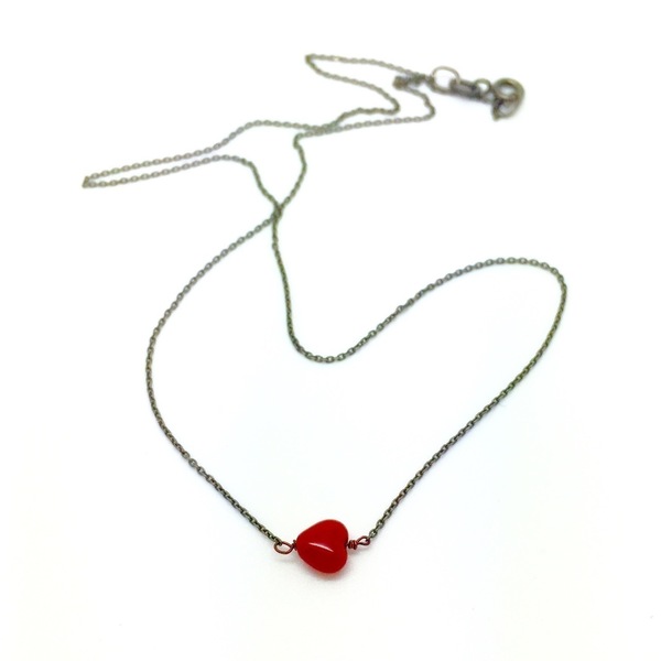 Κολιέ αλυσίδα με κόκκινη καρδιά - ασήμι, chic, fashion, charms, μακρύ, καρδιά, μακριά, επιχρυσωμένο στοιχείο