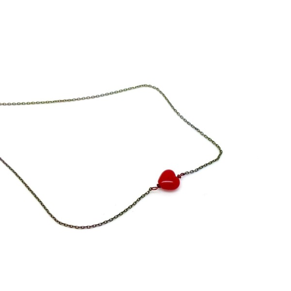 Κολιέ αλυσίδα με κόκκινη καρδιά - ασήμι, chic, fashion, charms, μακρύ, καρδιά, μακριά, επιχρυσωμένο στοιχείο - 2