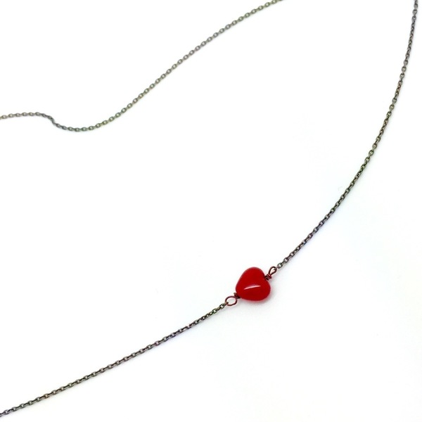 Κολιέ αλυσίδα με κόκκινη καρδιά - ασήμι, chic, fashion, charms, μακρύ, καρδιά, μακριά, επιχρυσωμένο στοιχείο - 3