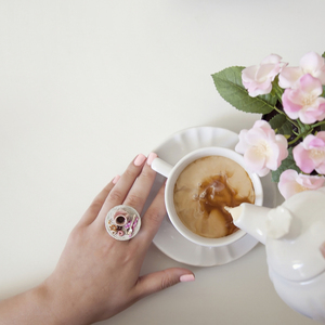 Δαχτυλίδι Καφές & Μικροσκοπικά Γλυκά - romantic, γυναικεία, μοναδικό, ιδιαίτερο, statement, αυξομειούμενα, πηλός, μεγάλα, φθηνά