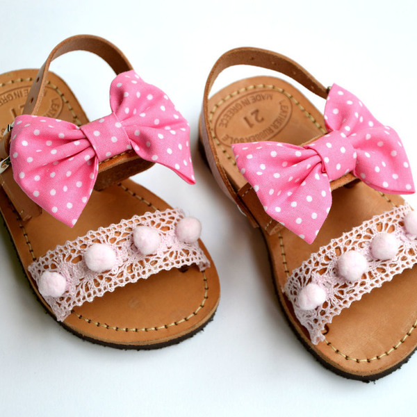 Baby sandal pink bow - βαμβάκι, φιόγκος, καλοκαιρινό, σανδάλι, φλατ, για παιδιά