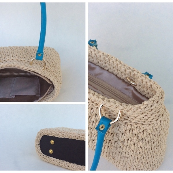 Casual Crochet Bags - σατέν, πλεκτό, ώμου, crochet, κορδόνια, πλεκτές τσάντες - 4