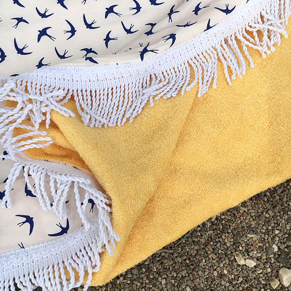 Στρογγυλή πετσέτα θαλάσσης χελιδόνια - ύφασμα, καλοκαίρι, στρογγυλό, πουλάκια, πετσέτα, κορδόνια, παραλία, για παιδιά, πετσέτες - 3