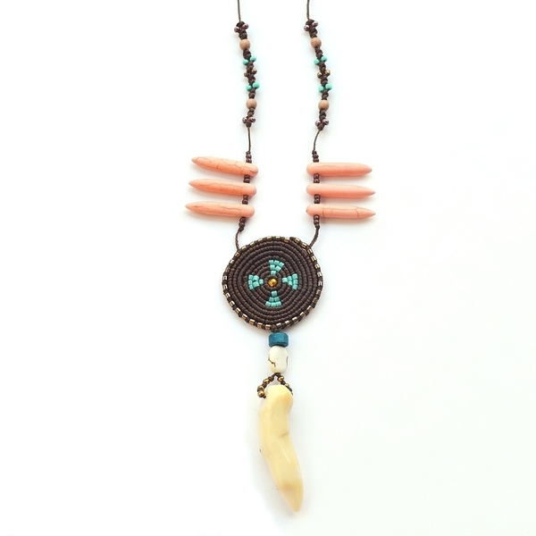 Cherokee necklace v.2, μακραμε Boho κολιέ με χαολιτη - ημιπολύτιμες πέτρες, fashion, κερωμένα κορδόνια, γυναικεία, καλοκαίρι, χαολίτης, μακρύ, αιματίτης, μακραμέ, χειροποίητα, χάντρες, μακριά, boho, ethnic - 3