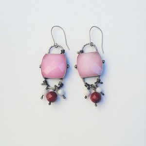 Pink jade earrings - Χειροποίητα ασημένια (.925) σκουλαρίκια με ημιπολύτιμες πέτρες ροζ νεφρίτη - statement, ημιπολύτιμες πέτρες, chic, handmade, fashion, ασήμι 925, νεφρίτης, σκουλαρίκια, χειροποίητα - 2