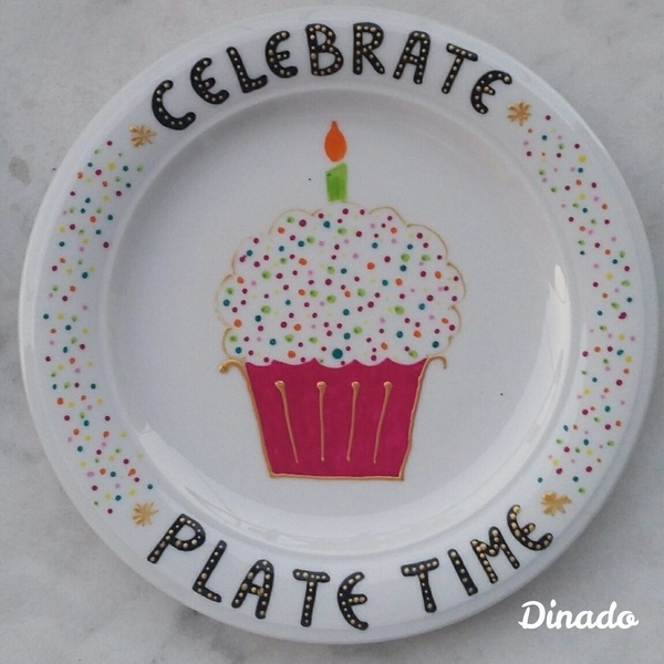 Το πιάτο των γενεθλιών/ Happy Birthday plate - πιάτο ζωγραφισμένο στο χέρι - ζωγραφισμένα στο χέρι, χειροποίητα - 2
