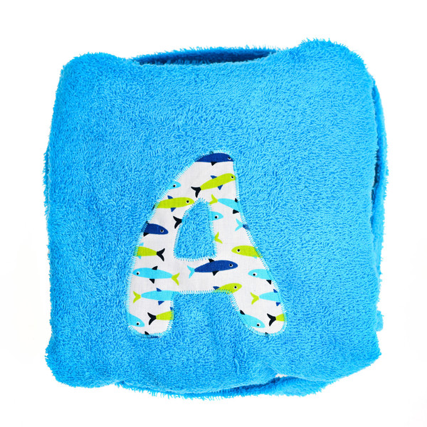 Τυρκουάζ παιδικό μπουρνούζι (2-14ετών) με μονόγραμμα, καρχαριάκια - αγόρι, πετσέτα, δώρα για βάπτιση, personalised, βρεφικά, δώρα για μωρά, για παιδιά, πετσέτες