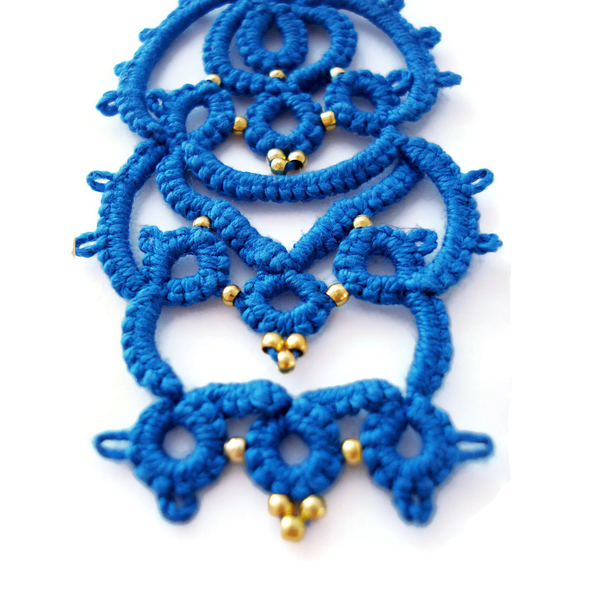 Blue lace σκουλαρικια - βαμβάκι, πλάτης, μακραμέ, κρεμαστά, γάντζος - 4