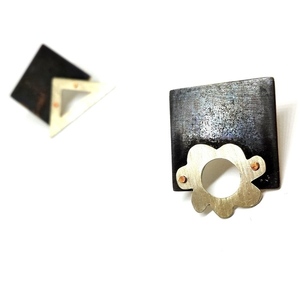 Οξειδωμένα σκουλαρίκια από ορείχαλκο & αλπακά - μοντέρνο, ορείχαλκος, αλπακάς, σκουλαρίκια, γεωμετρικά σχέδια, καρφωτά, μπρούντζος - 3