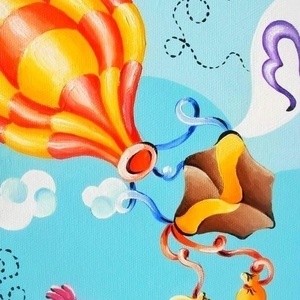 Παιδικός πίνακας αερόστατα. - ζωγραφισμένα στο χέρι, καμβάς, κορίτσι, πουλάκια, ακρυλικό, αερόστατο, δωμάτιο, δωράκι, παιδικοί πίνακες - 2