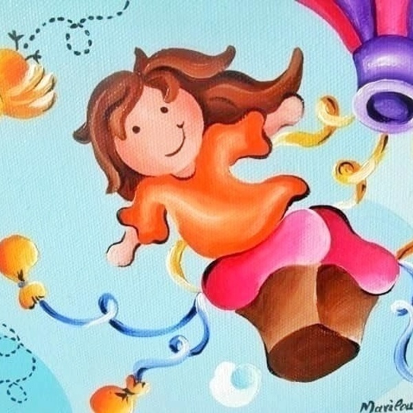 Παιδικός πίνακας αερόστατα. - ζωγραφισμένα στο χέρι, καμβάς, κορίτσι, πουλάκια, ακρυλικό, αερόστατο, δωμάτιο, δωράκι, παιδικοί πίνακες - 3