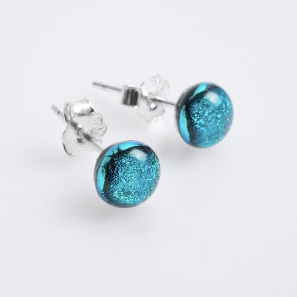 Dichroic glass earrings mini - ασήμι, γυαλί, γυναικεία, σκουλαρίκια, διακριτικό, μικρά, φθηνά