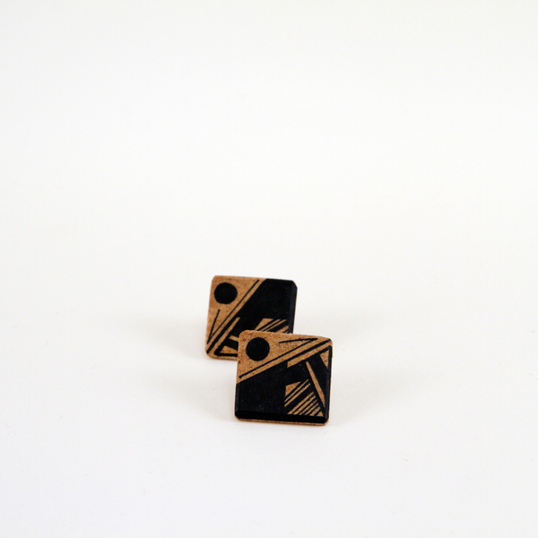 Ξύλινα σκουλαρίκια με γεωμετρικό μοτίβο "That night" - ξύλο, σκουλαρίκια, γεωμετρικά σχέδια, minimal - 2