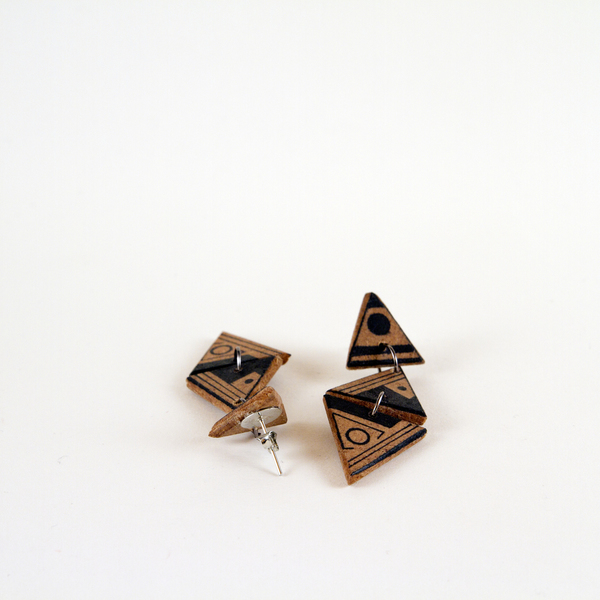 Ξύλινα σκουλαρίκια με γεωμετρικό μοτίβο "The Station" - ξύλο, σκουλαρίκια, γεωμετρικά σχέδια, minimal - 2